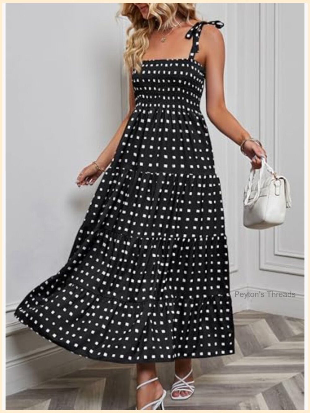 Long Strappy Tie Shoulders Flowy A-Line Maxi Tiered Beach Sundress - Picture 7 of 7